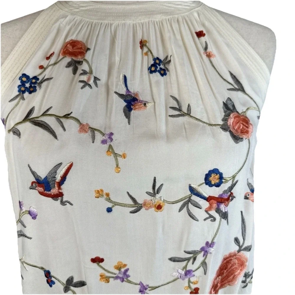 Anthropologie Embroidered Halter Top Sz2 Gatsby Fringe Boho Festival Tank Hippie - Picture 3 of 7